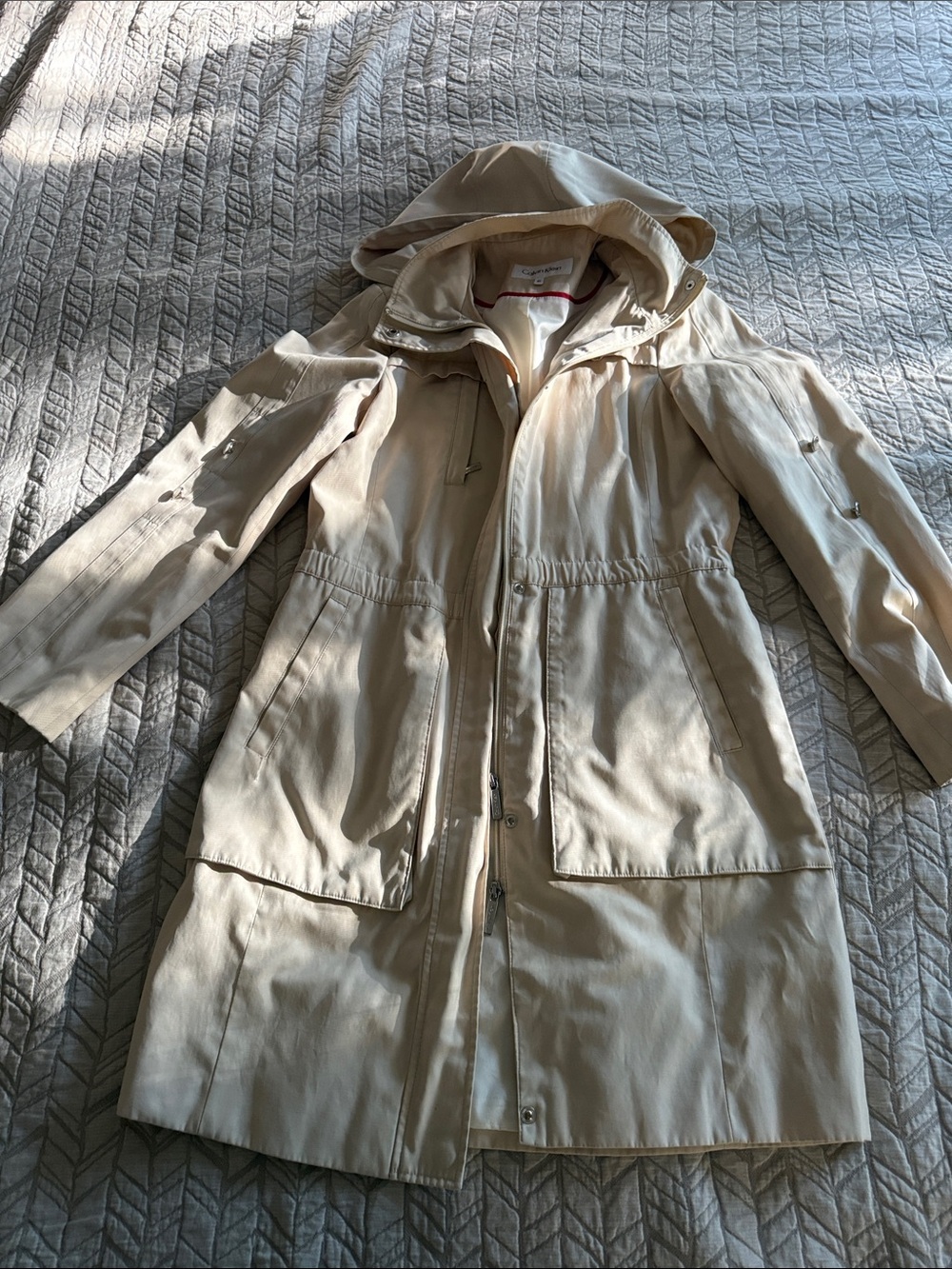 Calvin Klein Hooded Trench Coat in Cream
